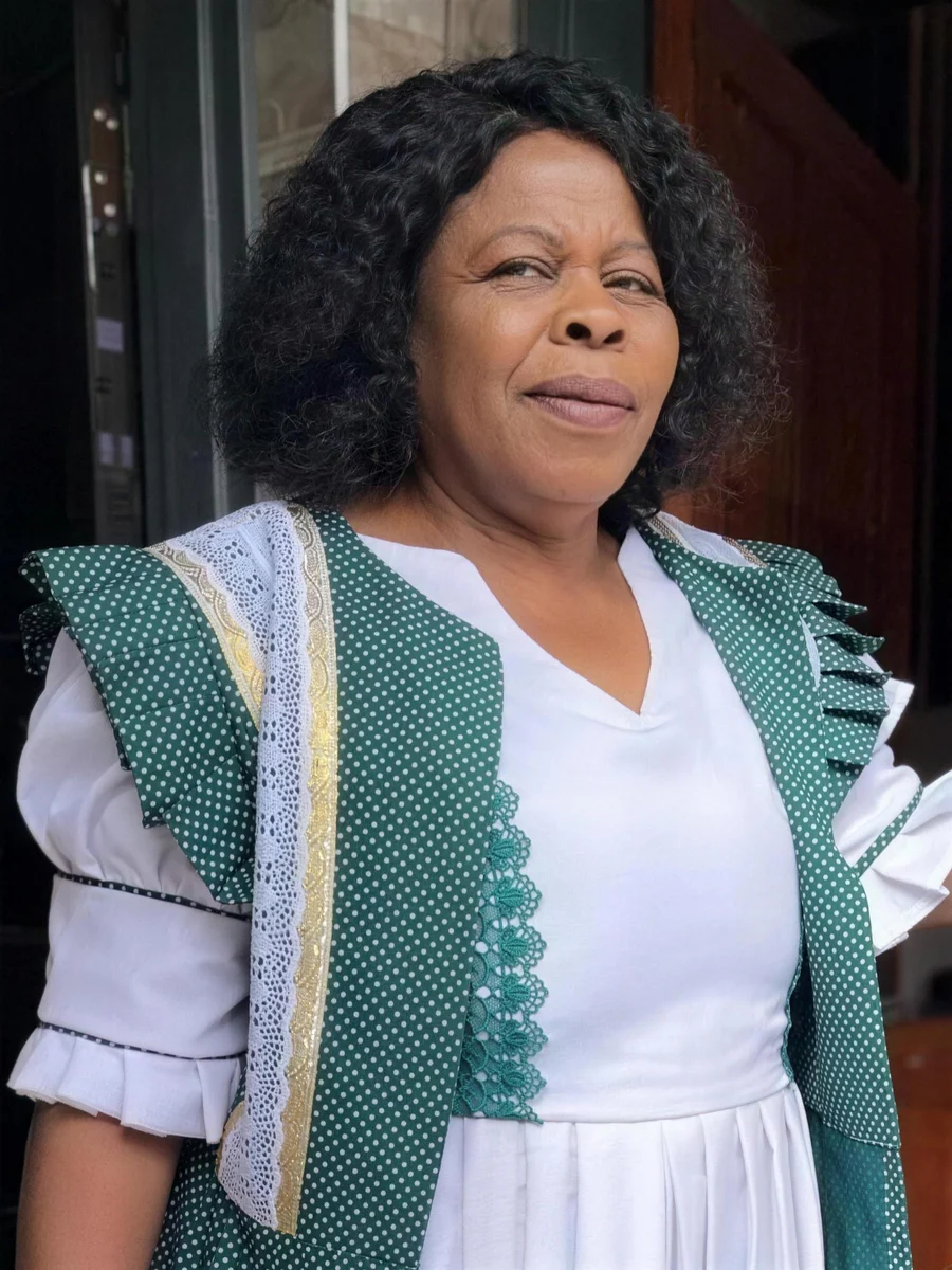 Mrs Namadzavho Annah Ramabulana, founder of Every Child Reads Initiative NPC, a retired principal and foundation phase specialist, wearing traditional green and white South African attire